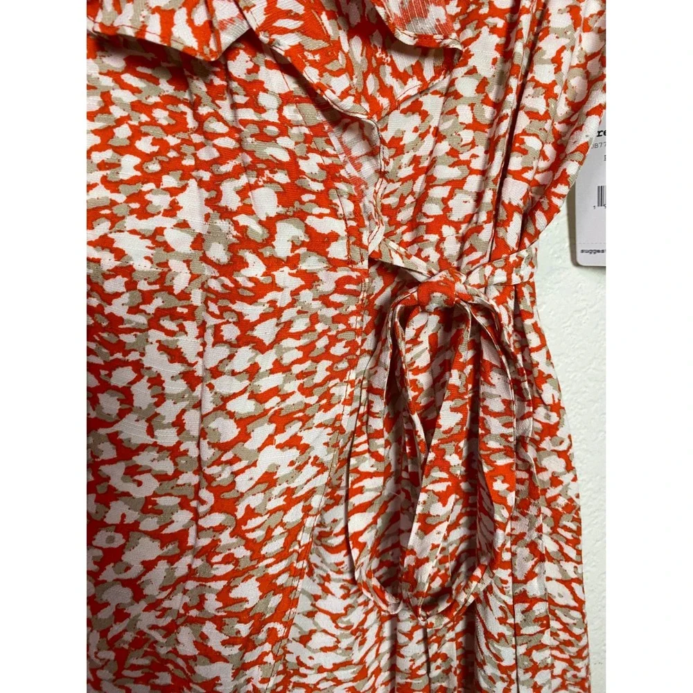 Free People French Quarter Orange Abstract Ruffle Wrap Mini Dress Medium NWT